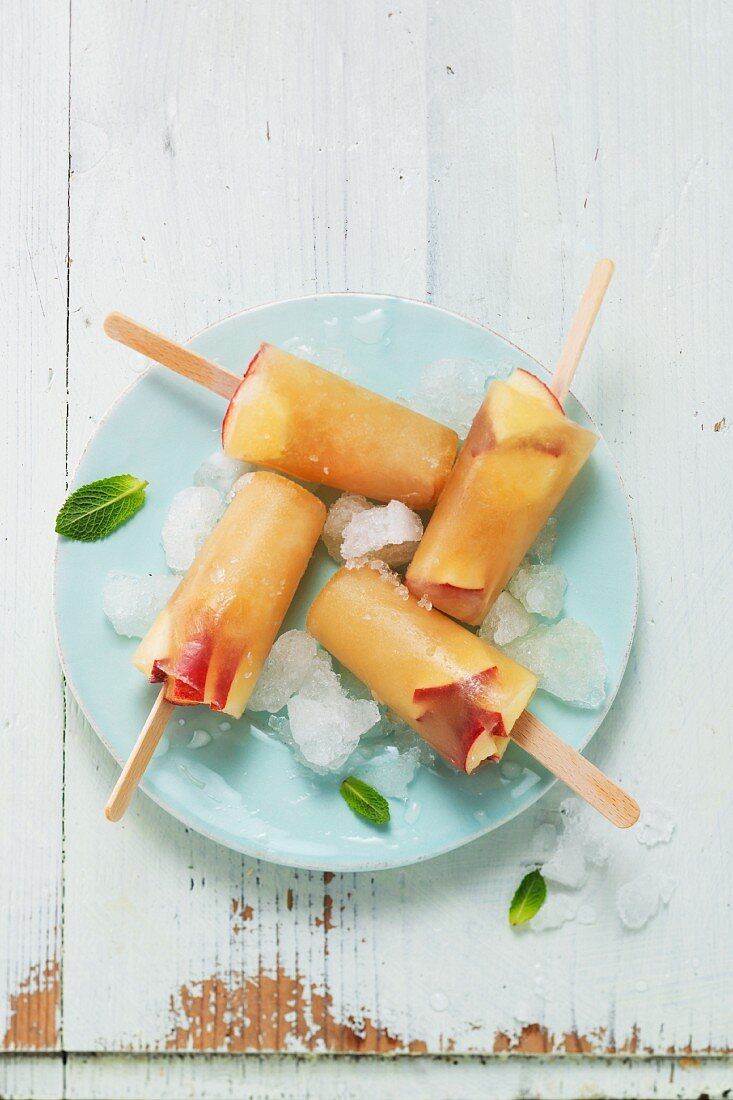 Homemade apple ice cream sticks with mint