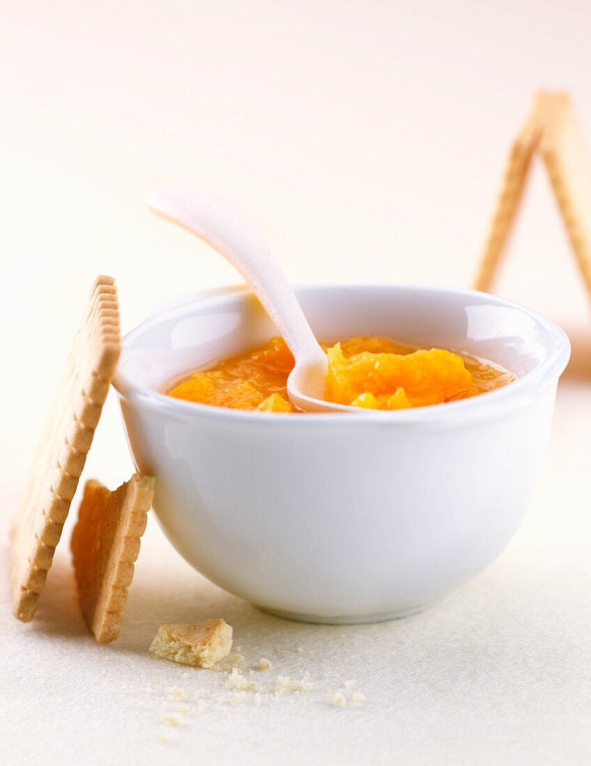 Apricot purée and biscuits