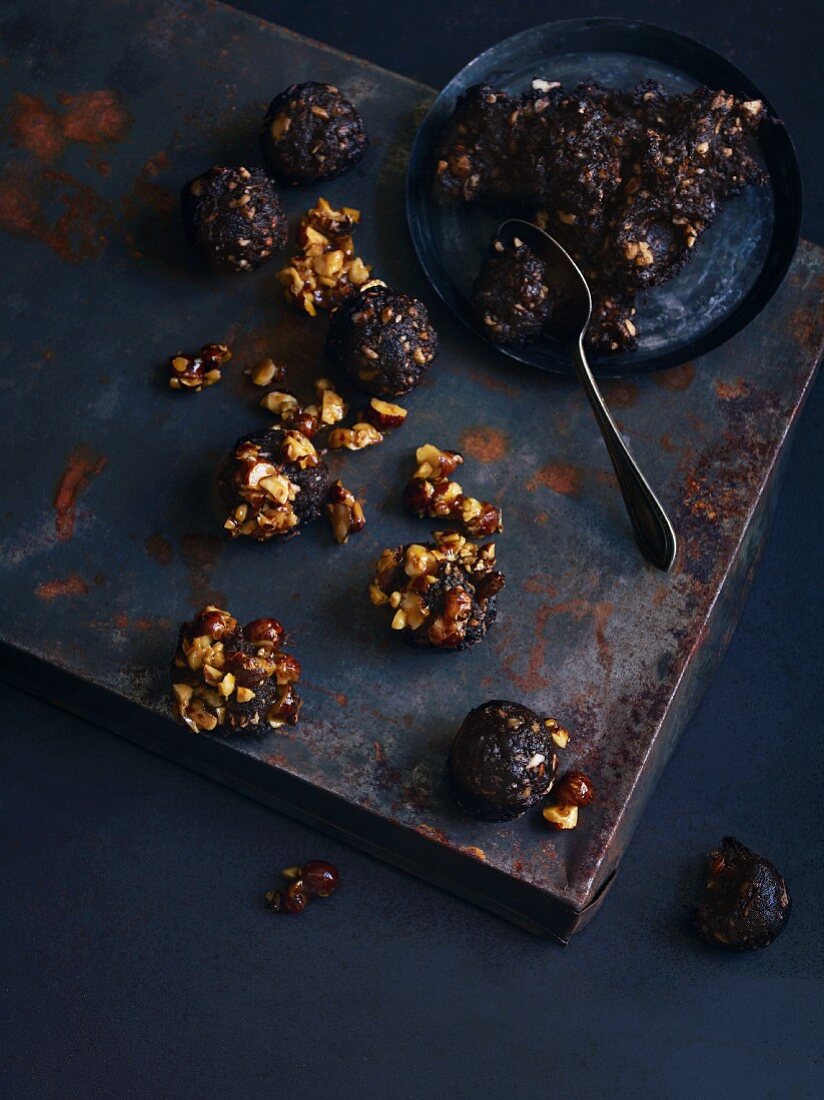 Date and clove dumplings with hazelnut brittle