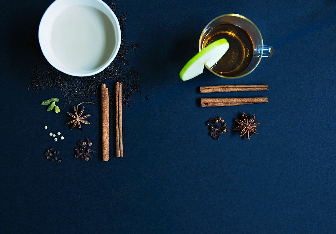 Chai tea and apple mulled wine with spices
