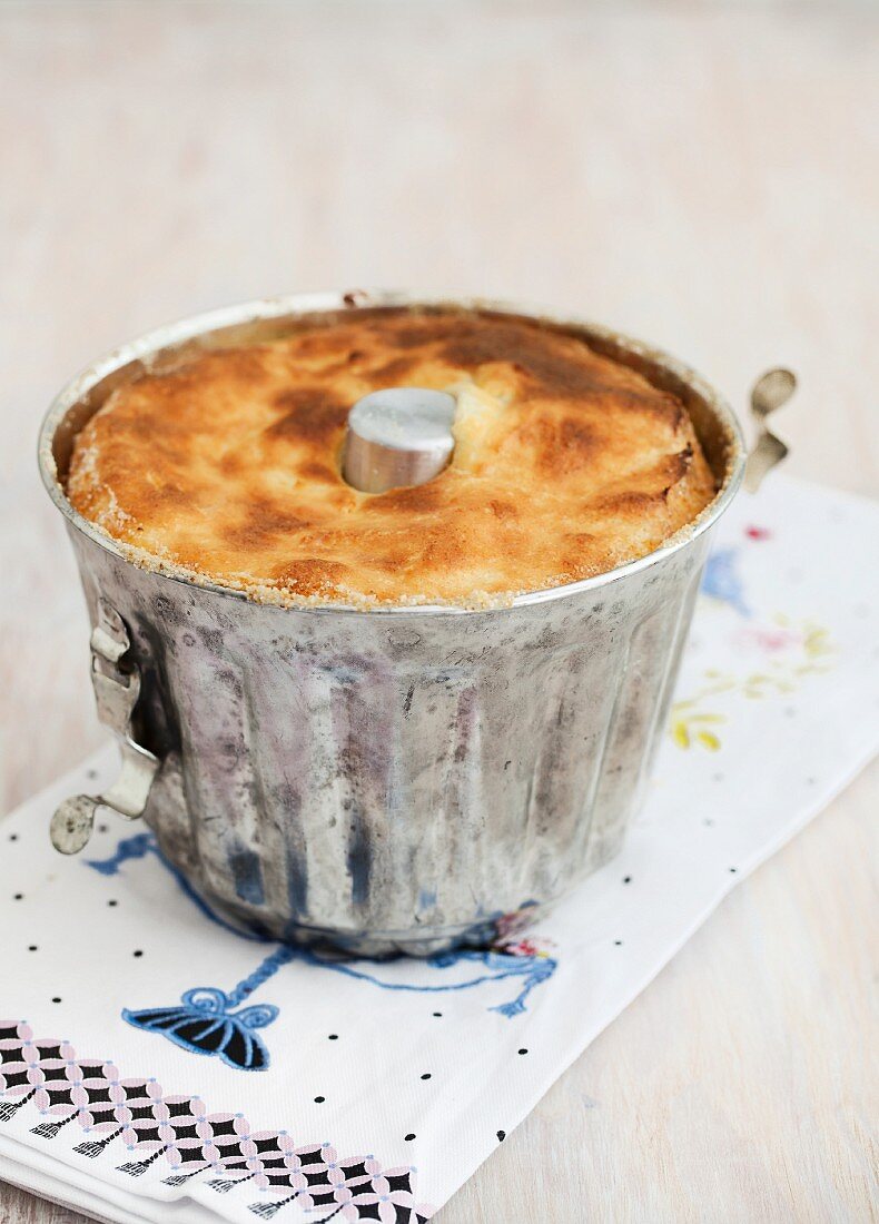 Semolina pudding in a baking tin