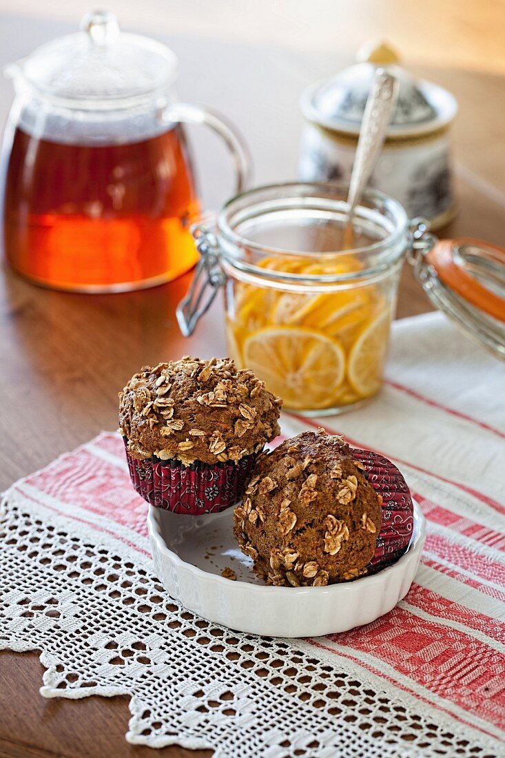 Carrot and lemon muffins with oats for breakfast