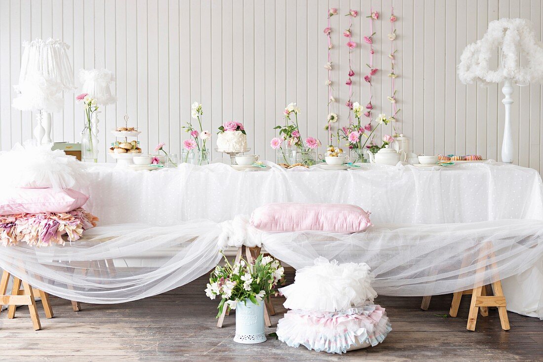 A romantic buffet with cake and biscuits