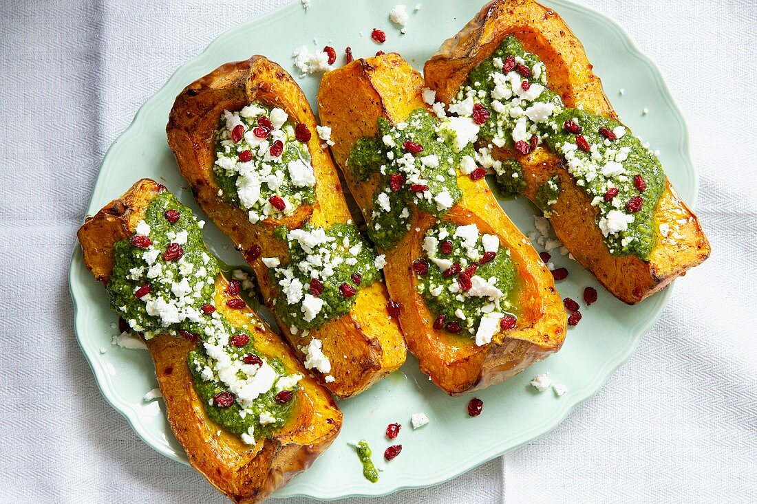 Baked butternut squash with feta cheese