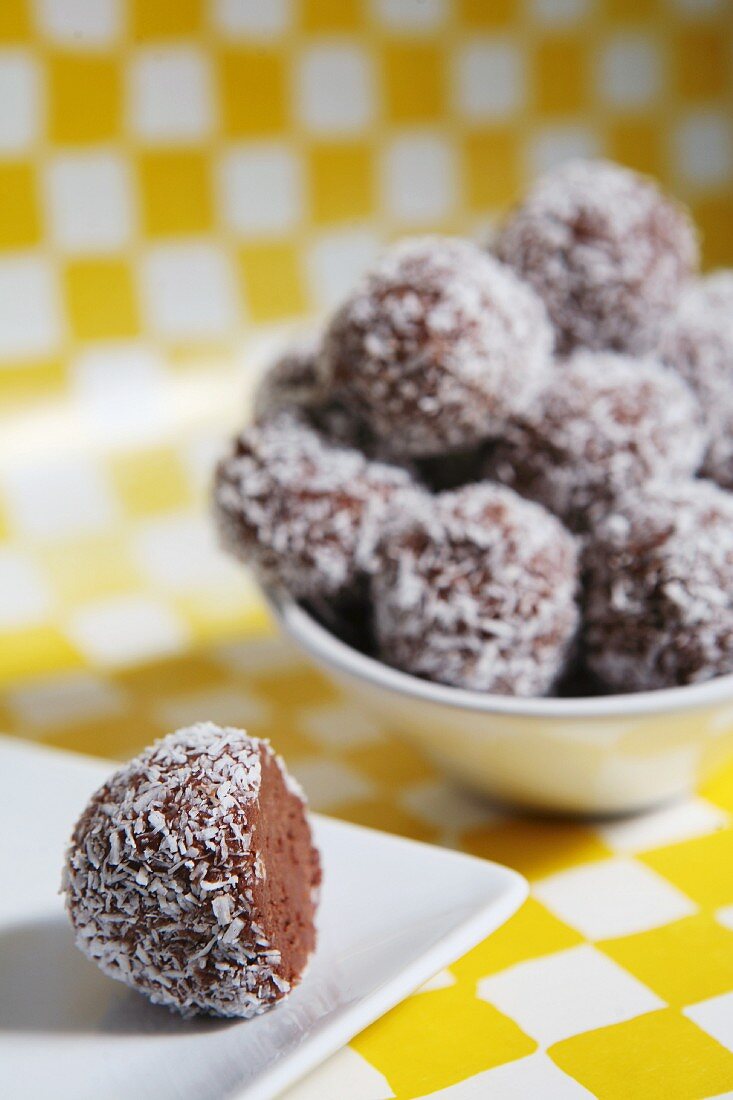 Coffee and chocolate truffles with coconut