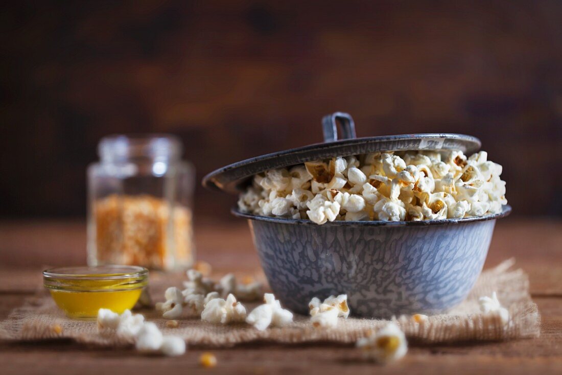 Homemade popcorn with clarified butter
