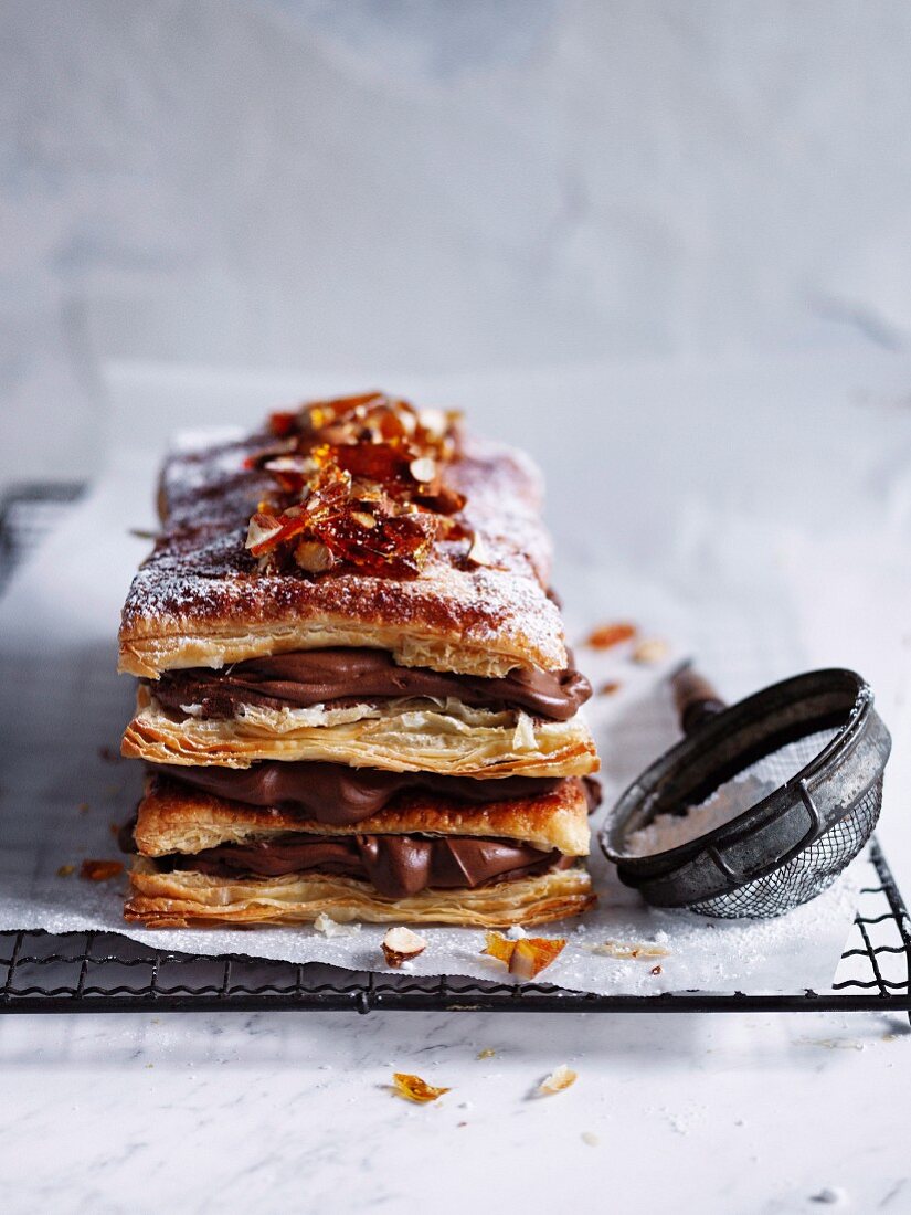Chocolate and almond millefeuille