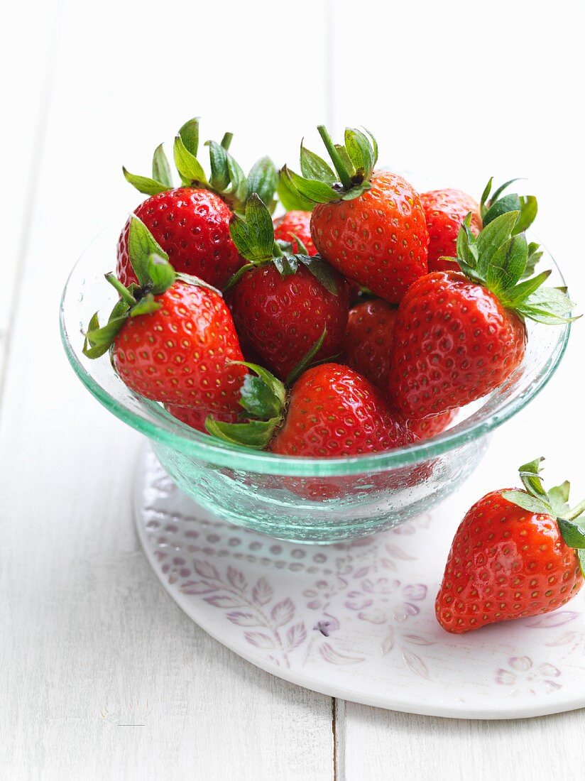 Strawberries in a glass bowl