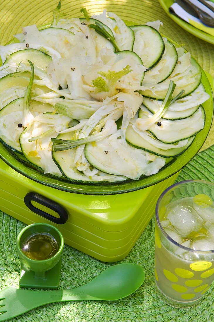 Vegetable carpaccio with courgette and spring onions