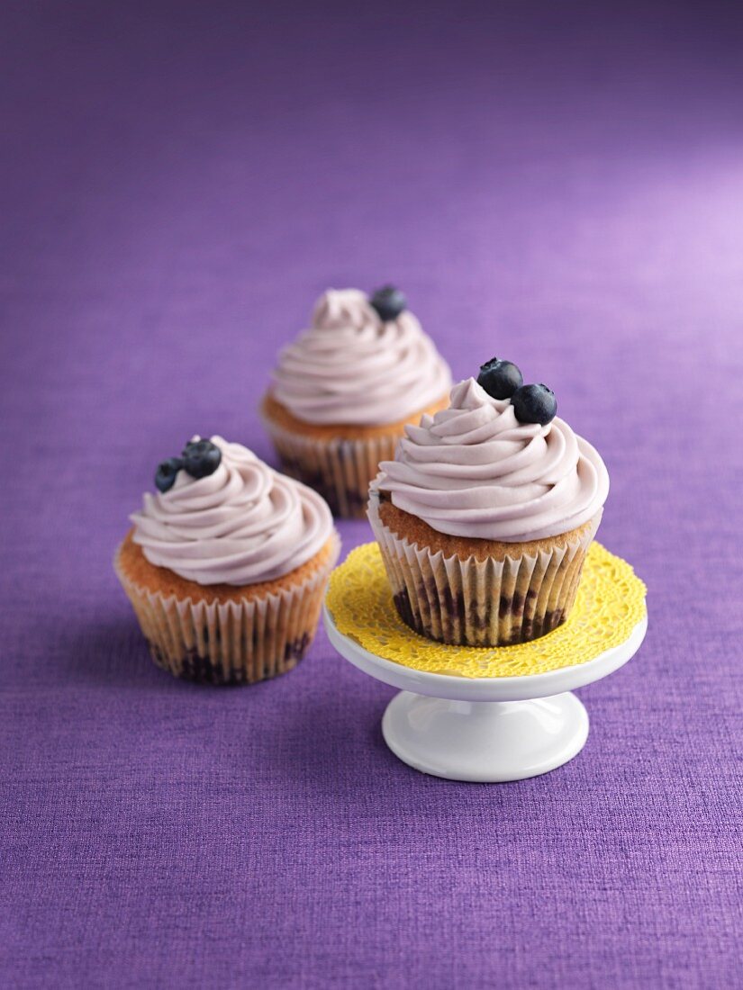 Three blueberry cupcakes
