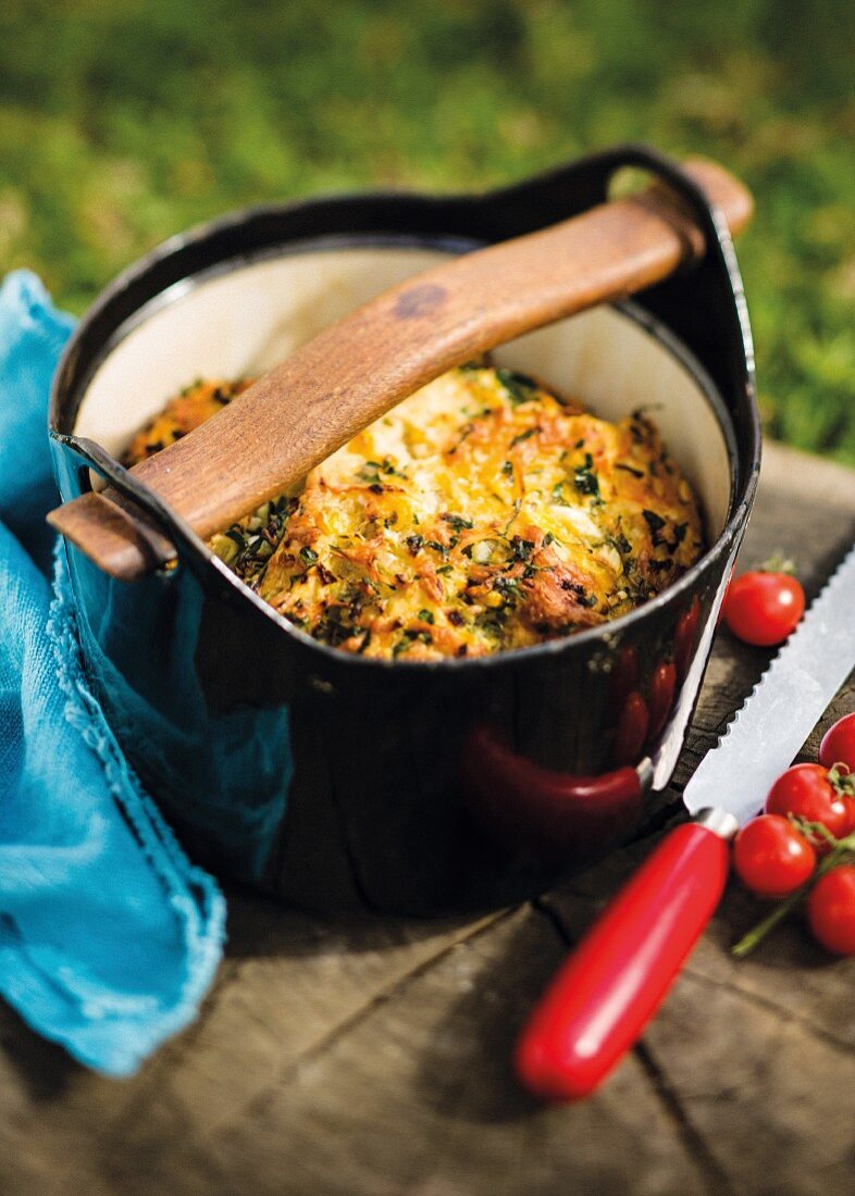 Corn beer bread filled with cheese baked on a barbecue