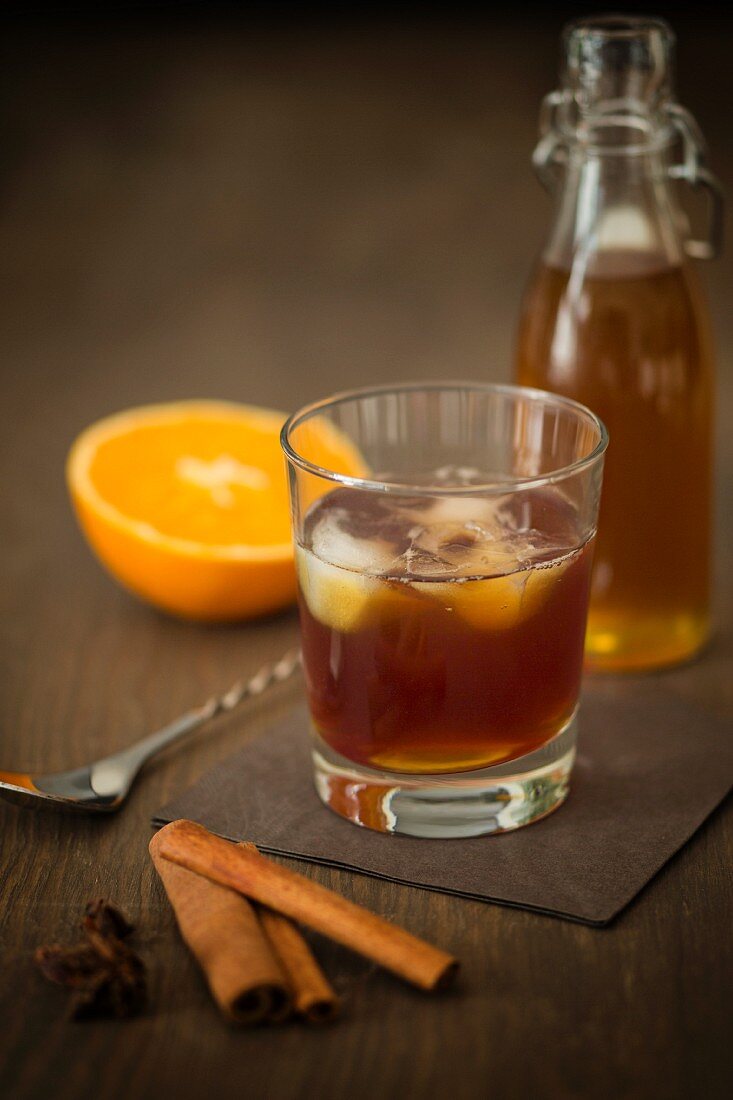 Old Fashioned Rum with homemade cinnamon and orange syrup