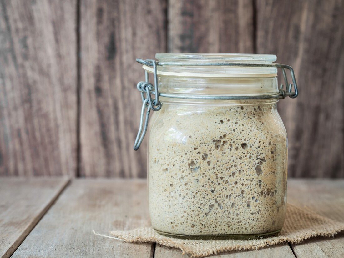 Rye sourdough starter in a jar