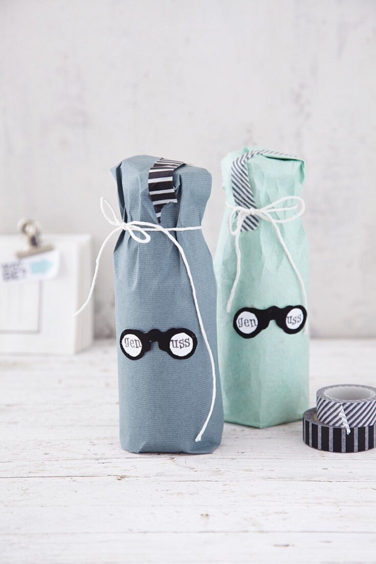 Bottles wrapped in paper as a gift