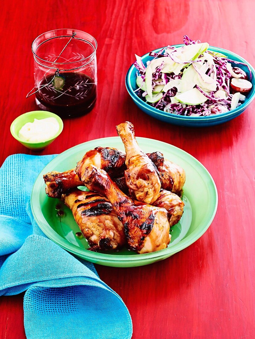 Marinated chicken legs with plum jam and beer