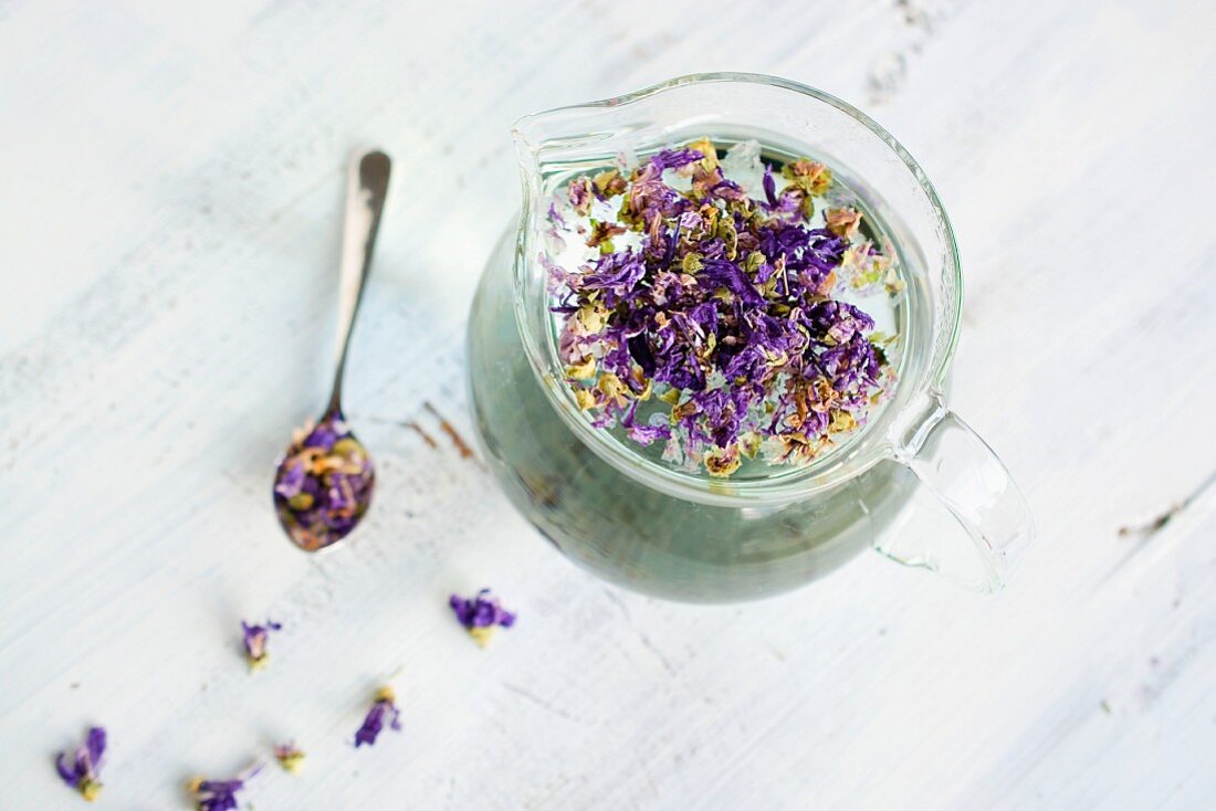 Mallow tea in a teapot