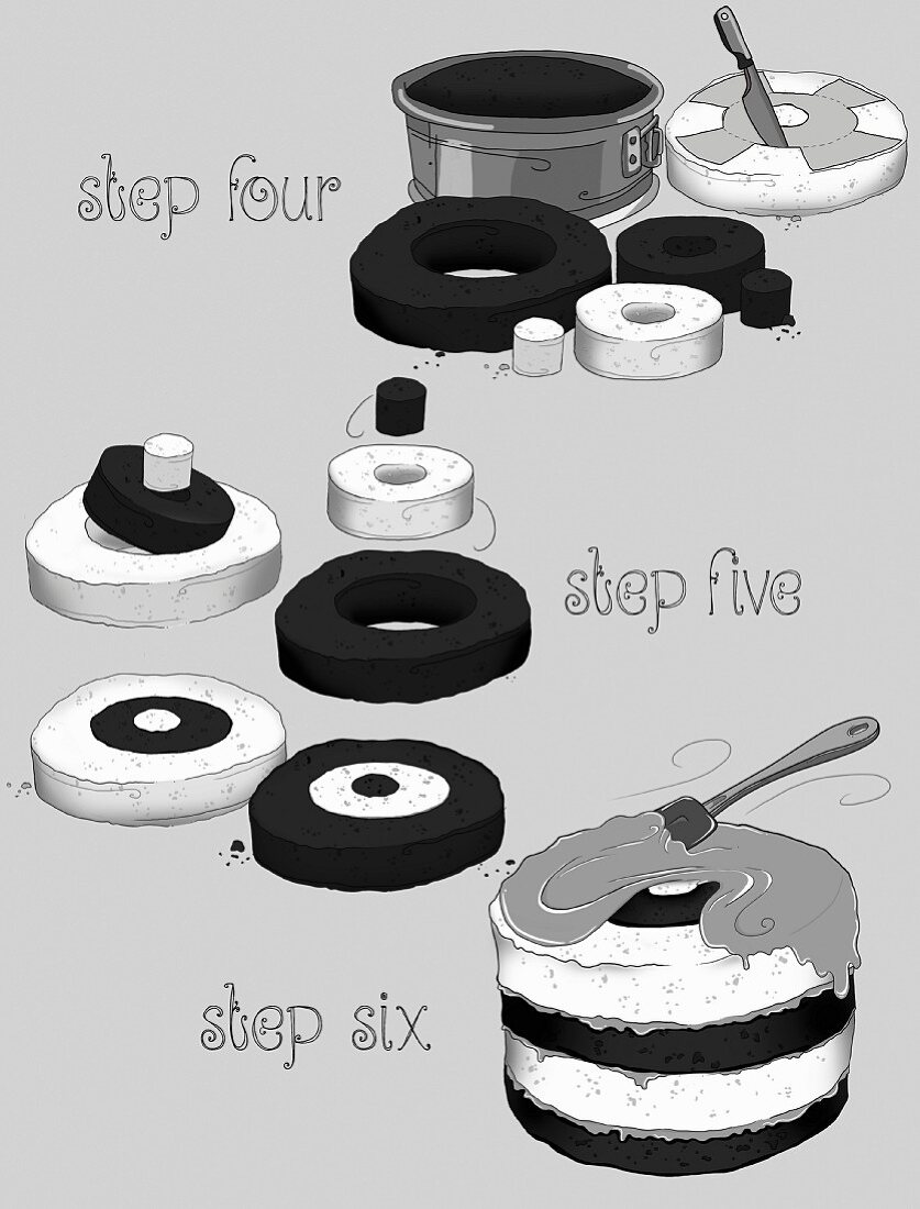 Preparation steps for a chessboard cake
