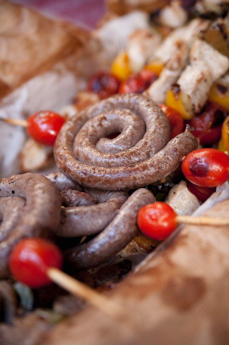 Grilled sausage spirals