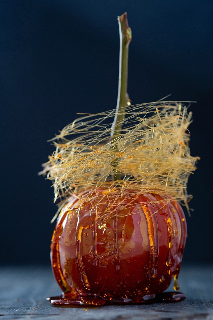 A toffee apple with spun sugar