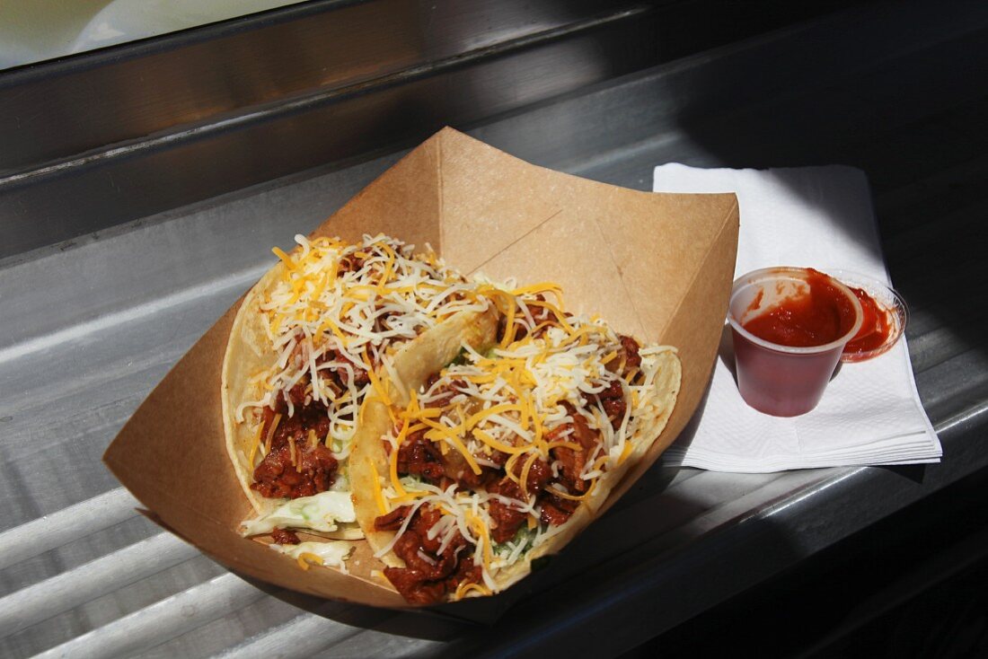 Tacos at a food truck festival in California, USA