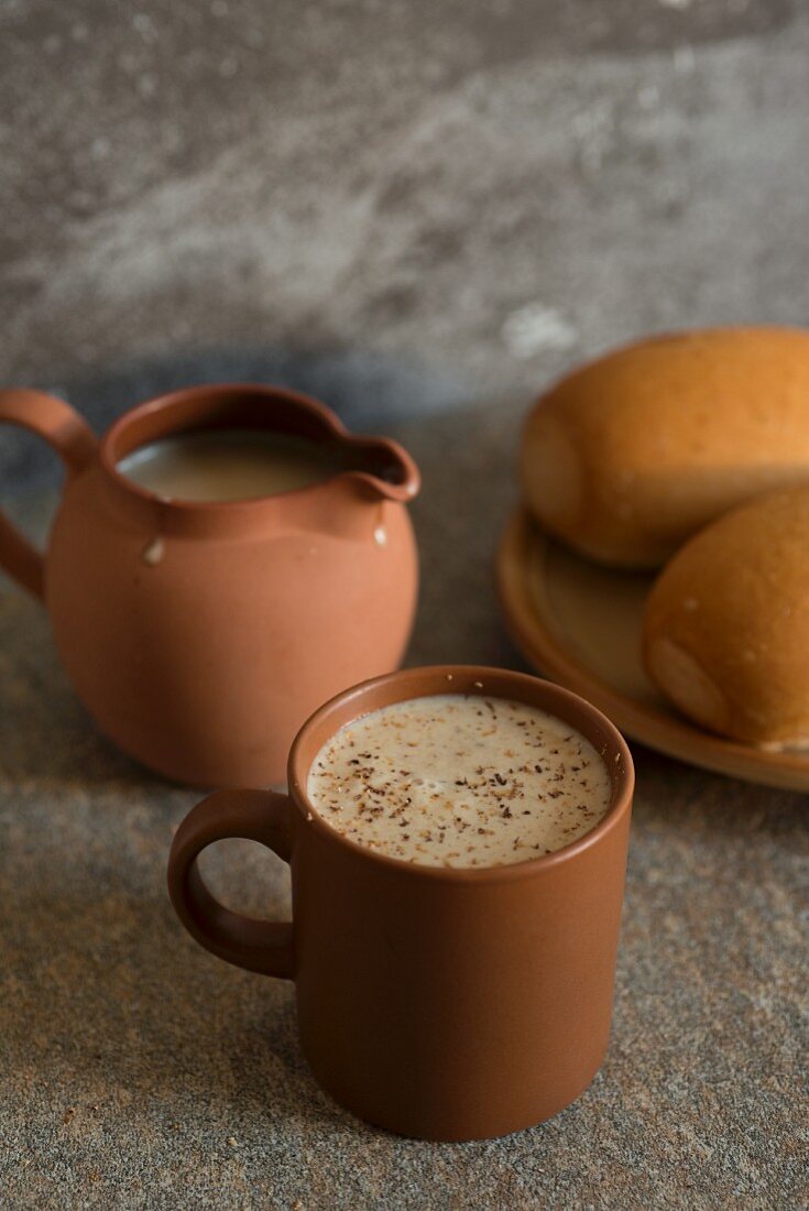 A hot breakfast drink made with milk and oats (Caribbean)