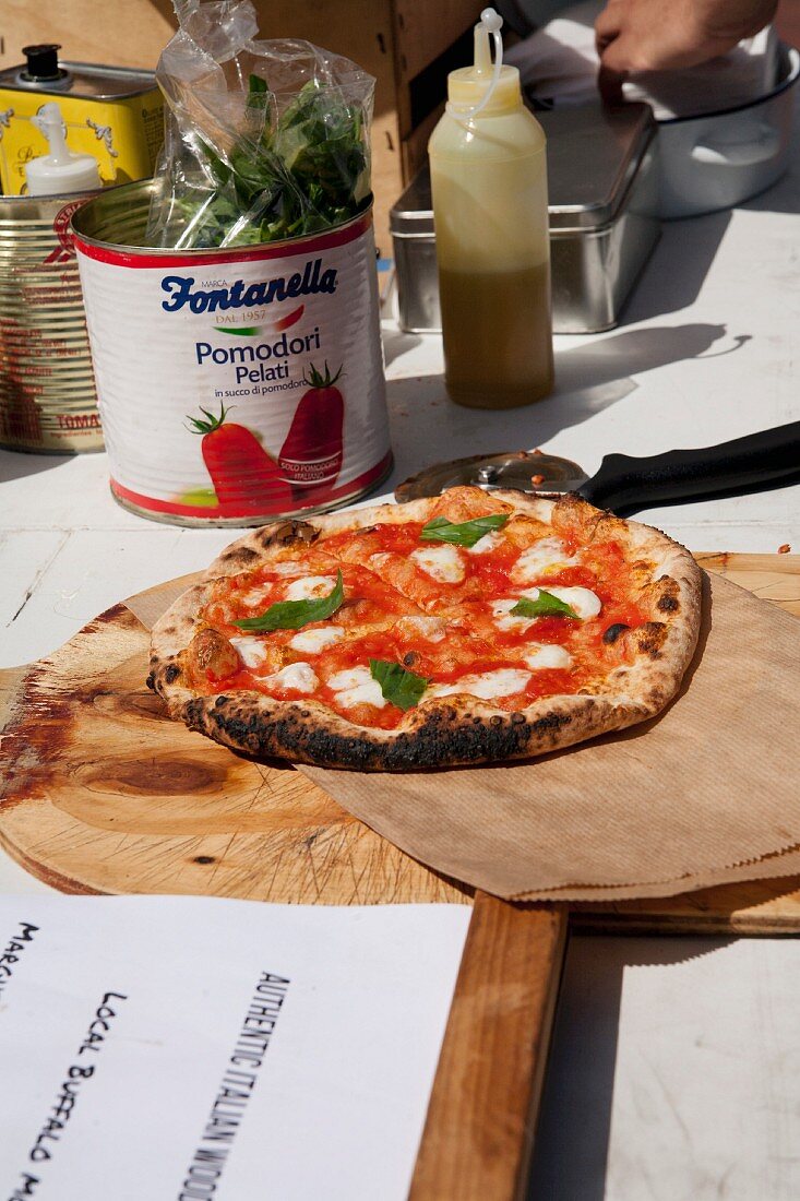 A tomato and mozzarella at a market