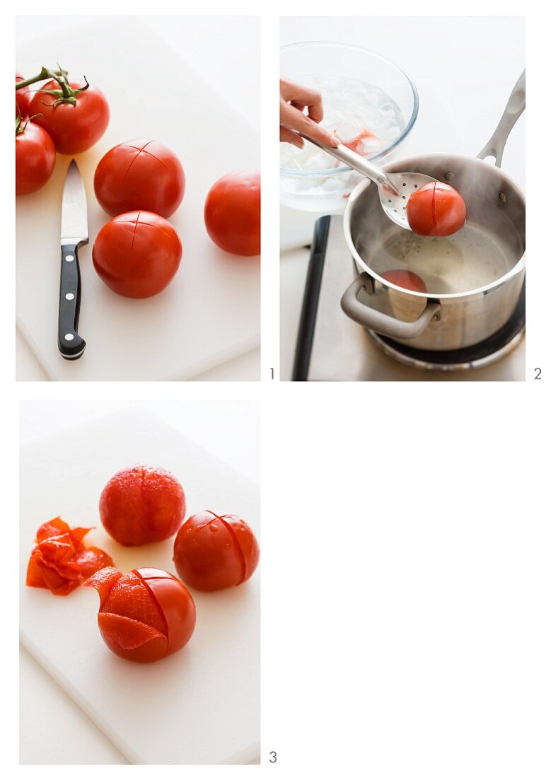 Tomatoes being peeled
