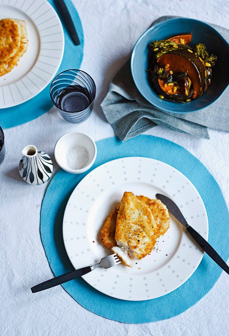 Chicken breast with parmesan crust and roasted pumpkin