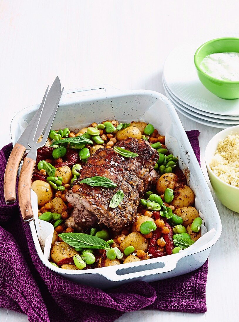 Lamb with spiced chickpeas & taters