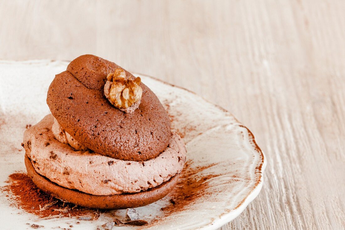 A whoopie pie with chocolate mousse