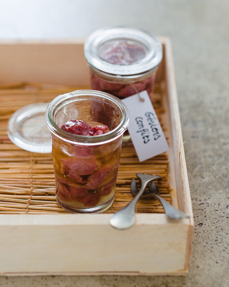 Turkey stomach confit in jars