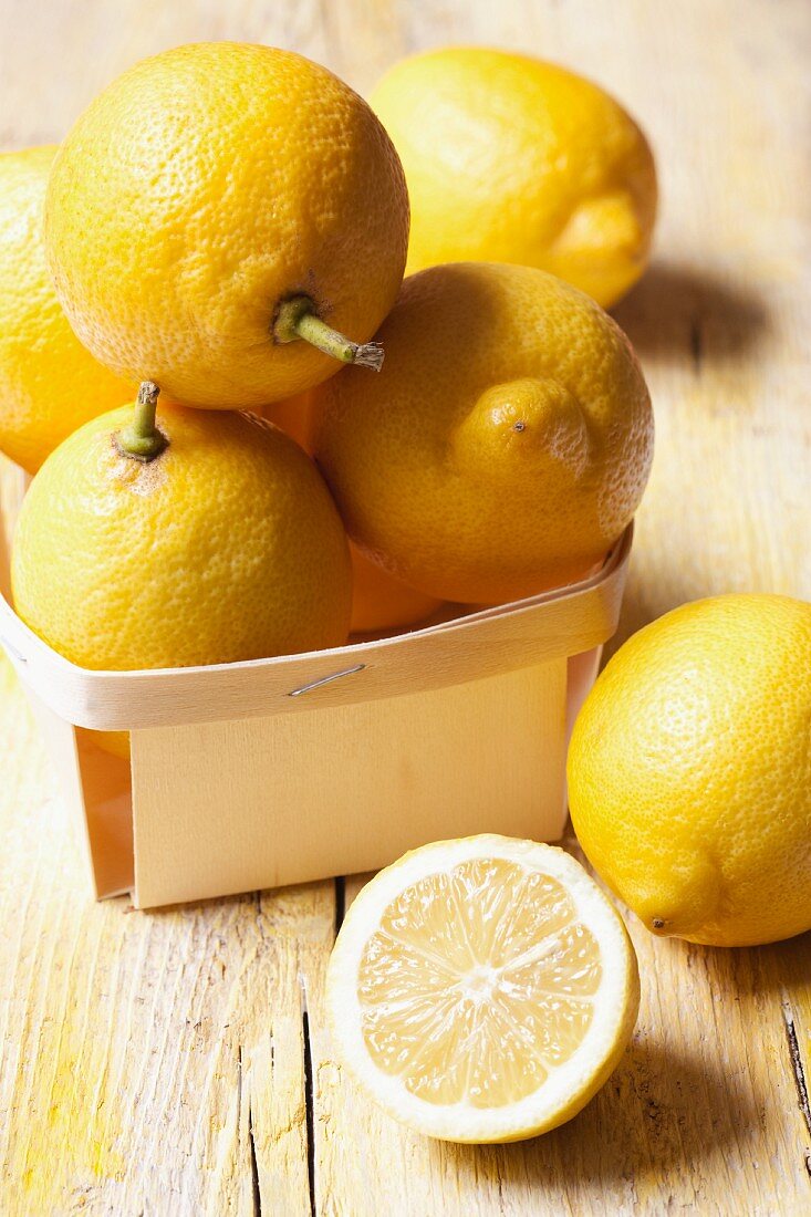 Lemons in a wooden basket