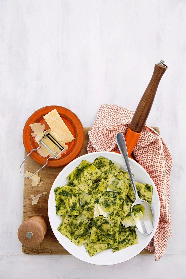 Zucchini and semi-dried tomato ravioli