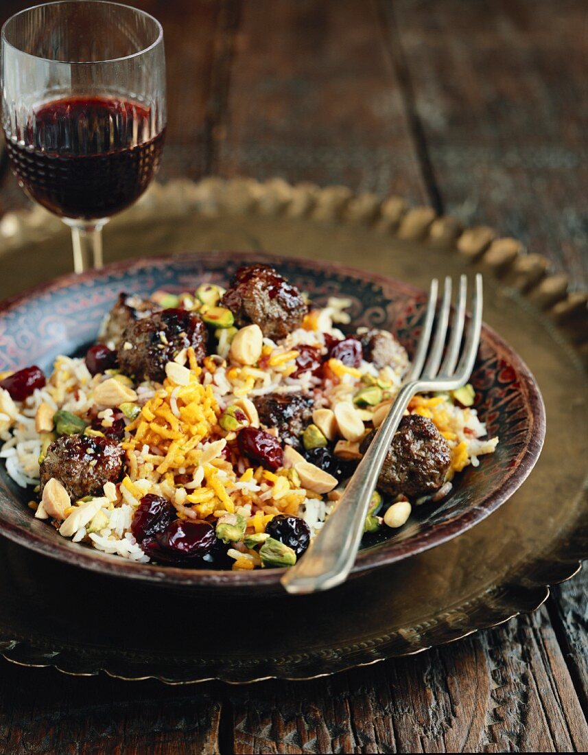 Persian rice with lamb meatballs and sour cherries