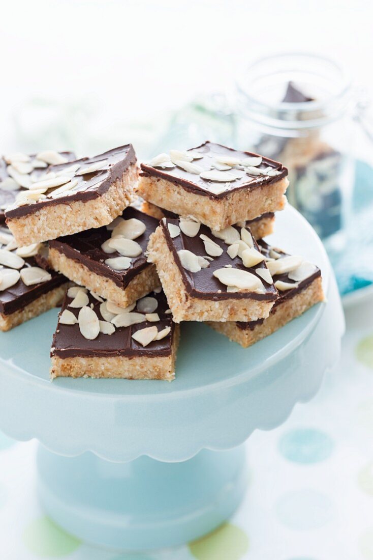 Almond and chocolate slices with flaked almonds