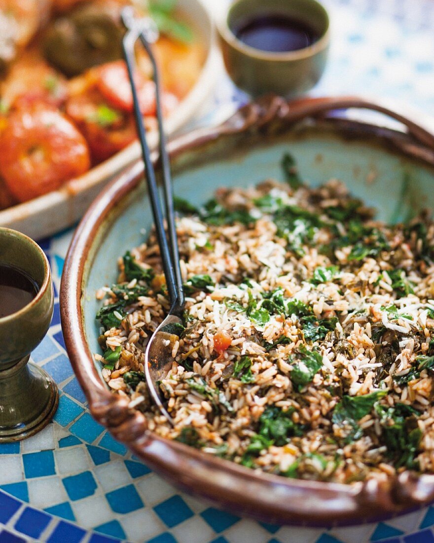 Griechisches Reispilaf mit Spinat
