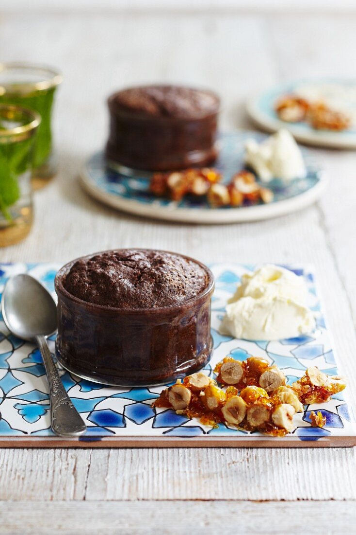 Sticky chocolate pudding with salted caramel peanuts