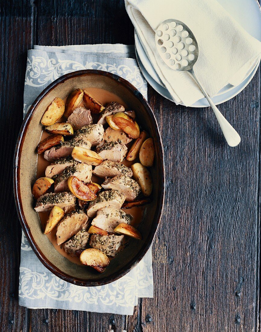 Quick roast pork with rosemary and caramelised apples