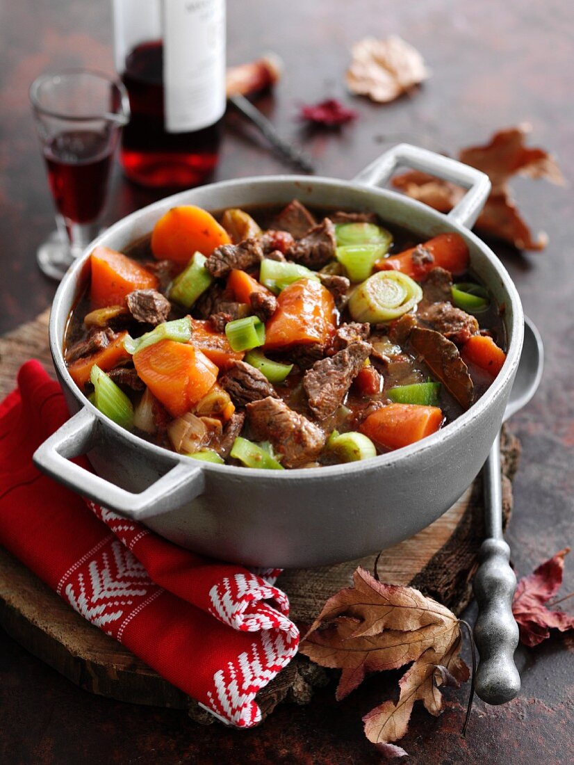 Beef stew with red wine and vegetables