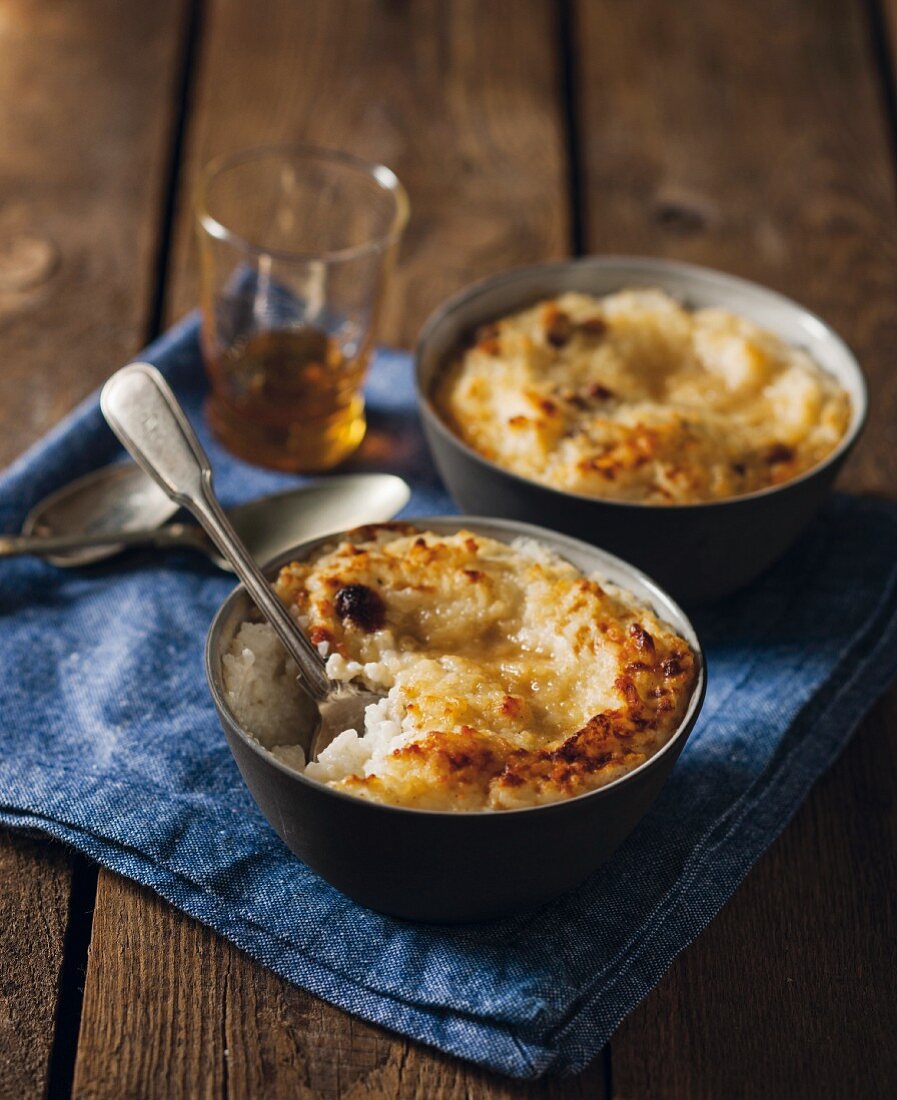 Crispy baked rice pudding