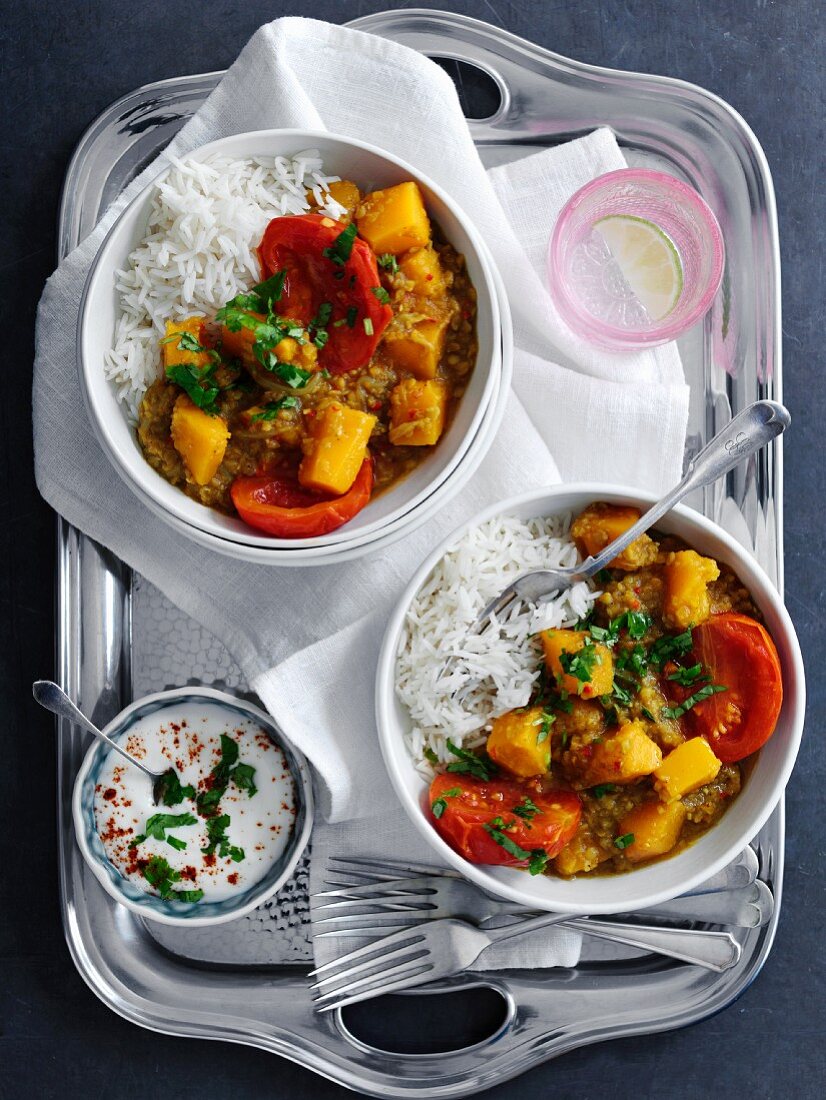 Pumpkin and tomato curry with rice