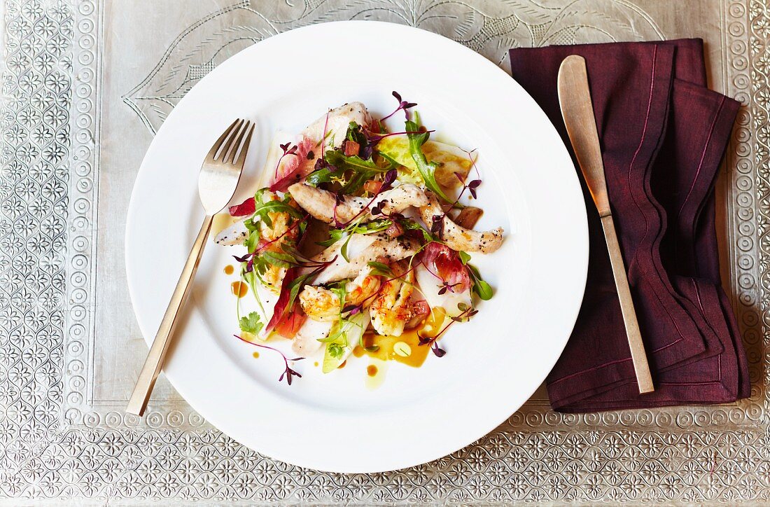 Grilled chicken and chicory salad with an orange dressing