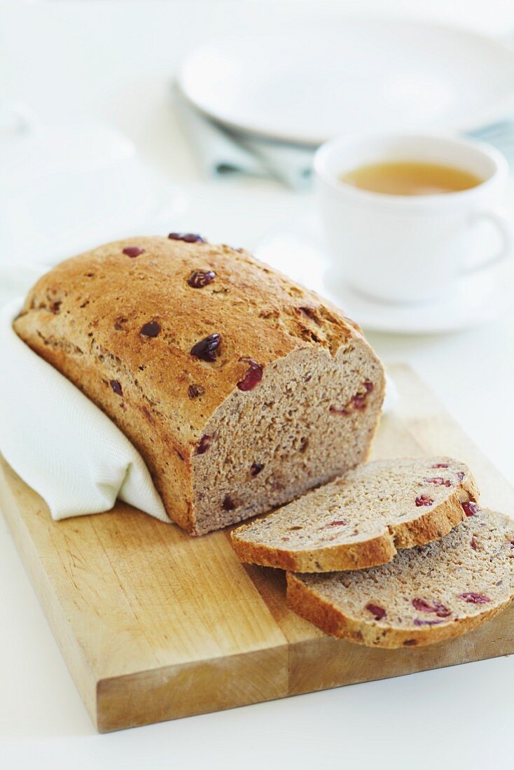 Cherry bread with two slices cut off