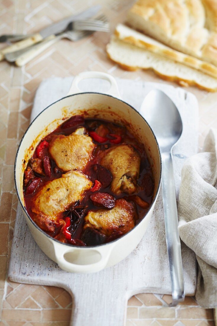 Baked chicken thighs with chorizo