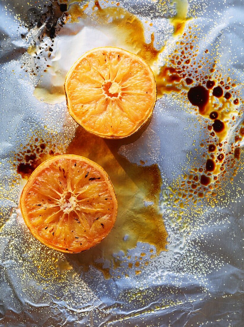 Caramelised grapefruits in aluminium foil