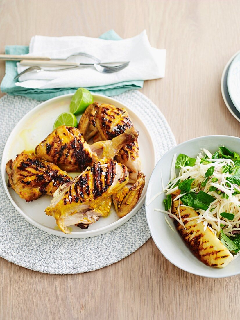 Grilled turmeric chicken with kohlrabi and pineapple