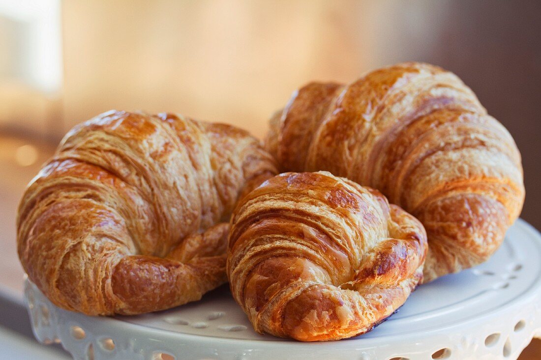 Croissants on a cake stand