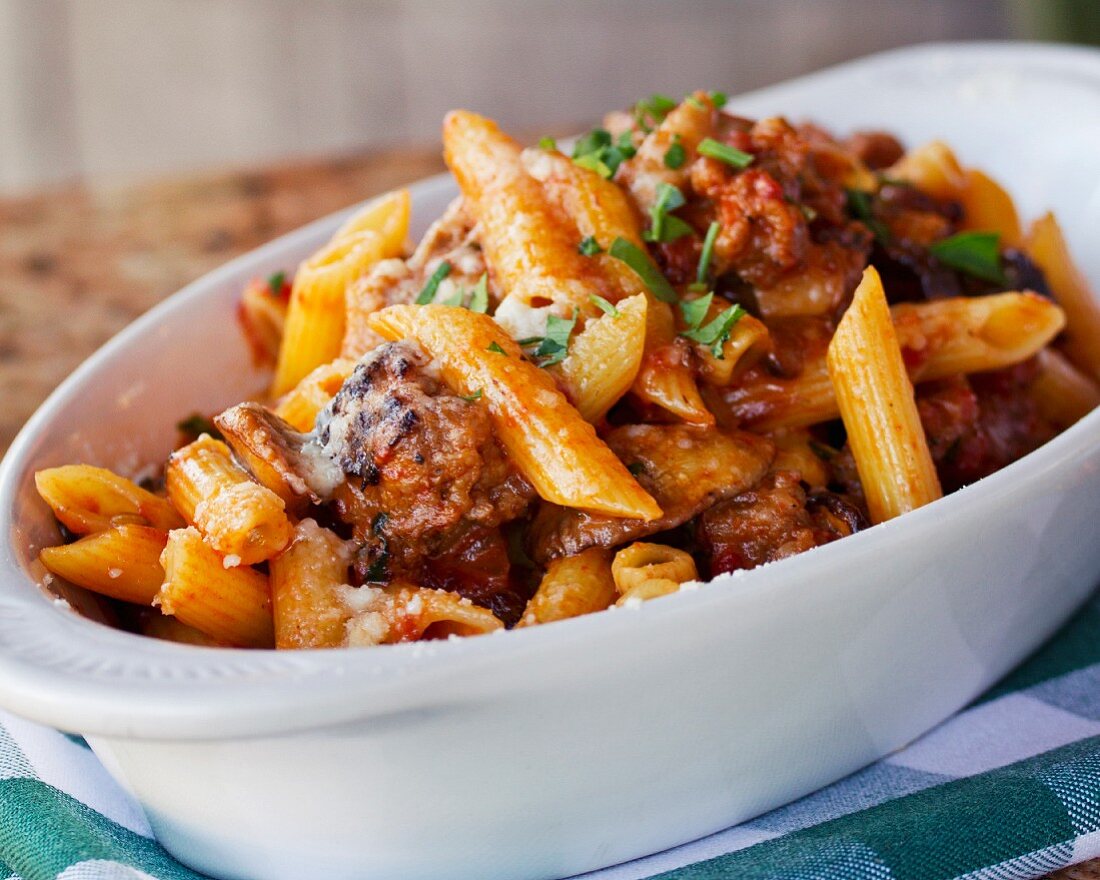 Bowl of pasta and meat sauce