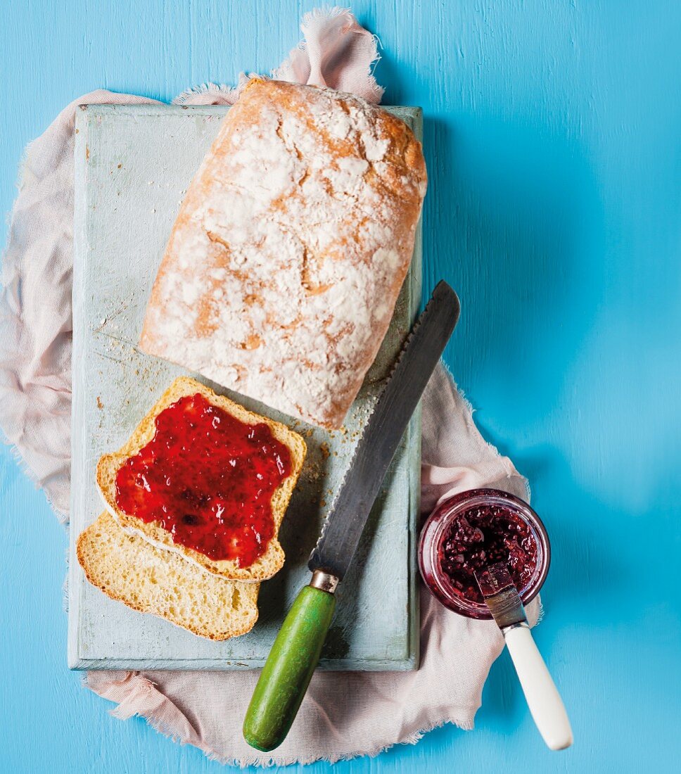 White country bread with jam