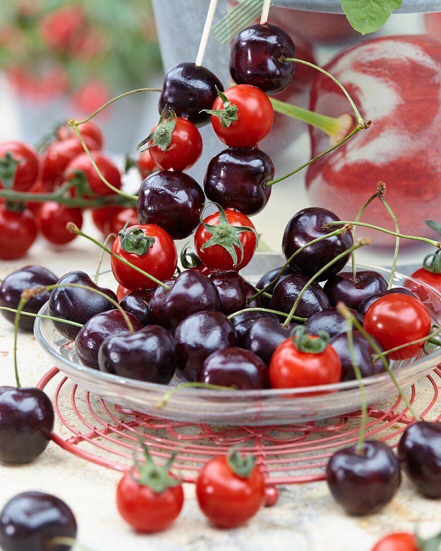 Cherry and cocktail tomato skewers